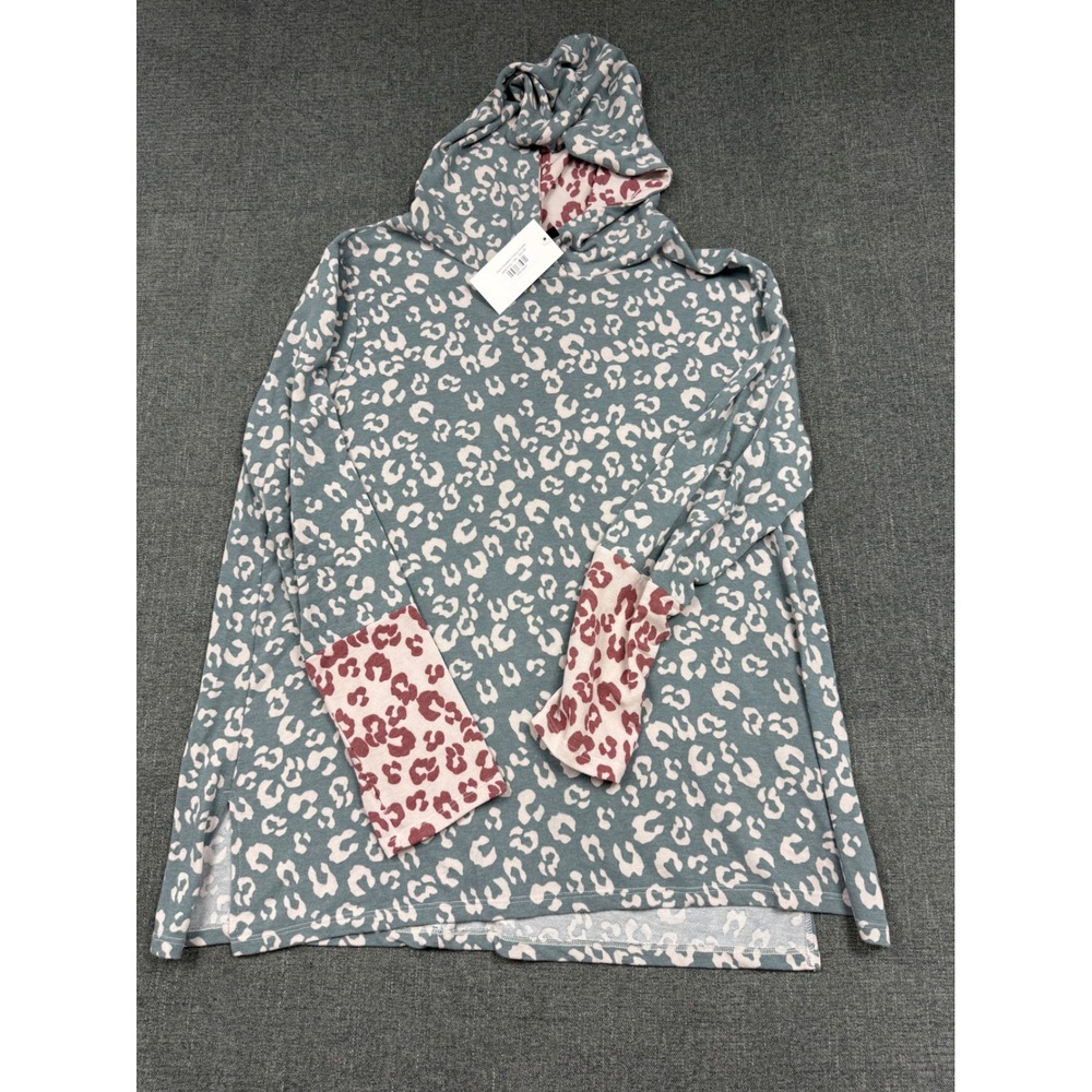 Glitzy Girlz Trend Spotted Curvy Hoodie 3XL Jade Ivory Leopard Print Pullover